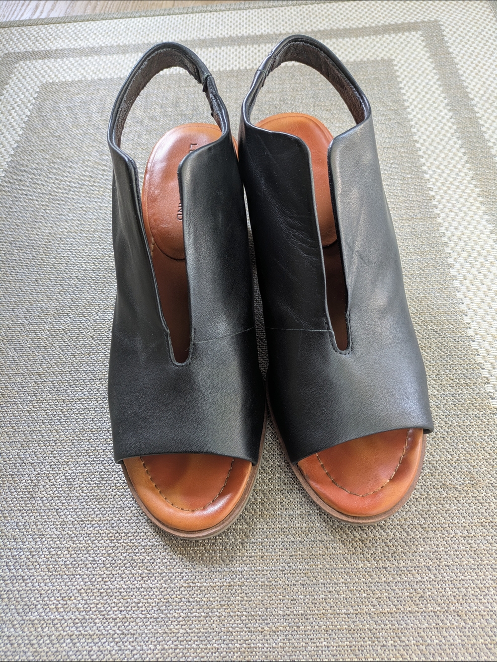 Women’s Lucky Brand Black Rhazy Leather Open-Toe Slingback Heels